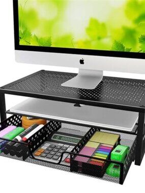 Monitor Stand Riser Desk Organizer With Drawer Computer Laptop Storage Black